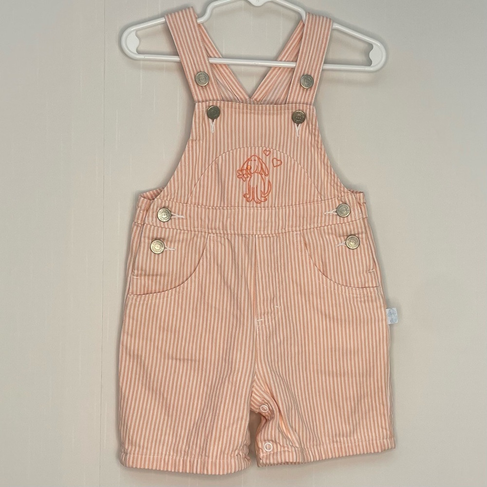 Covington Kids Striped Embroidered Shortalls Peach Cotton Denim Unisex 12M